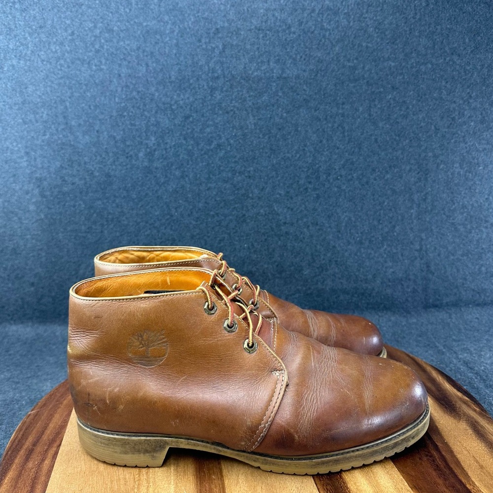 Vtg USA Made Timberland‎ Mens Brown Leather Chukka Boots Ankle Lace Up Sz 11.5W